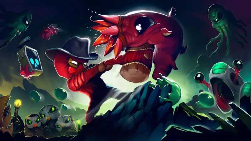 Il mondo colorato di Crashlands con il protagonista, creature aliene e vegetazione dai toni accesi